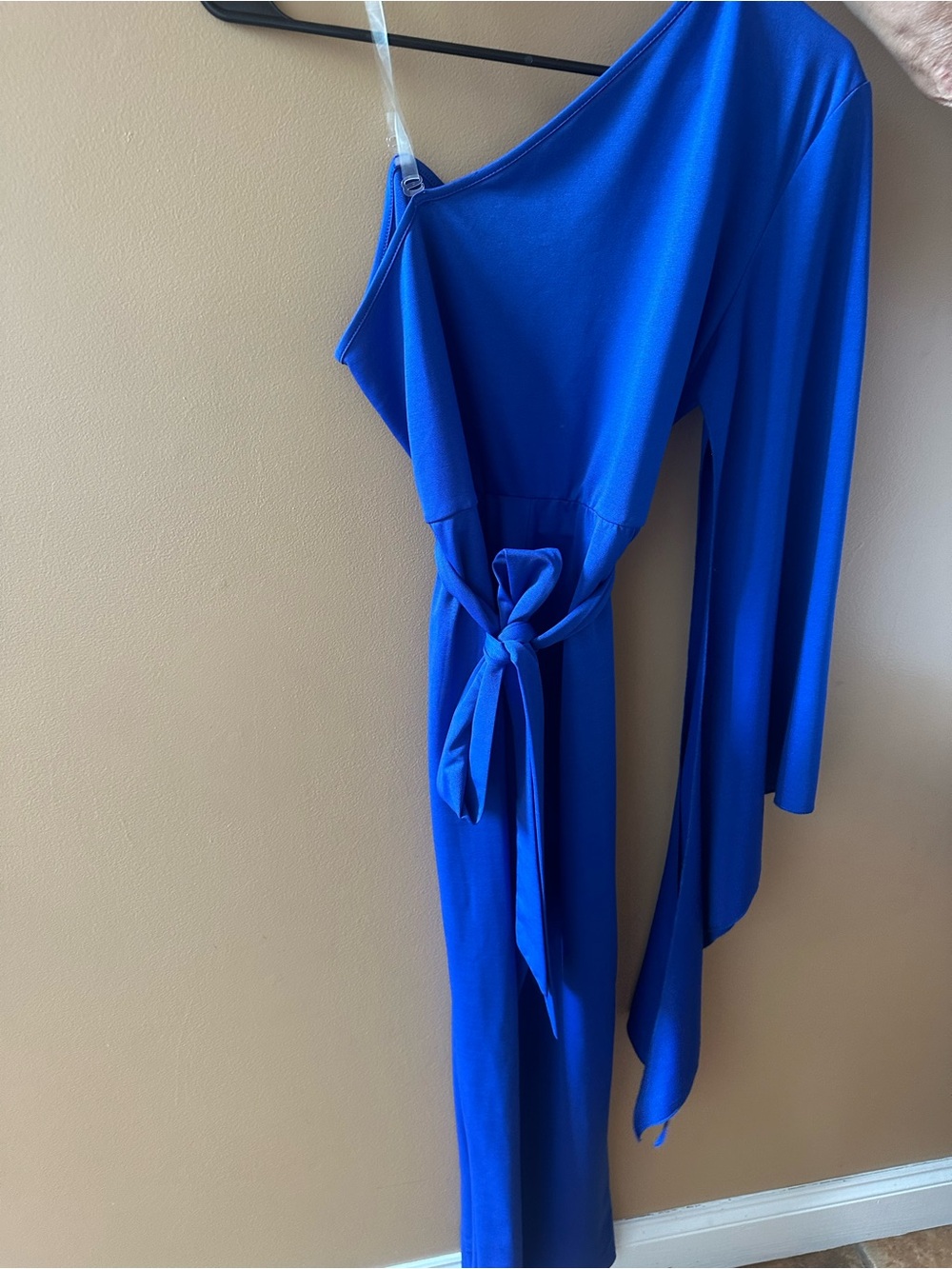 One-Shoulder Royal Blue Women’s Dress with Waist Tie